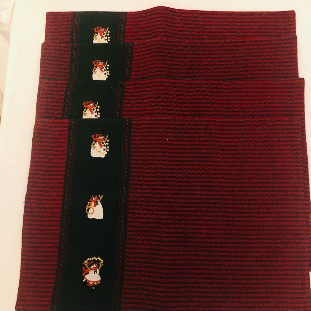 Christmas Placemats; Set of Four; Festive Red and Green Cotton Embroidered FUN!